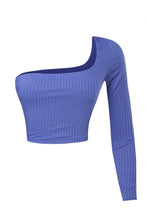 Load image into Gallery viewer, One Shoulder Long Sleeve Ribbed Crop Top - Royal Blue
