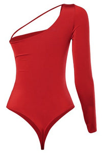 One Shoulder Strap Bodysuit-Red