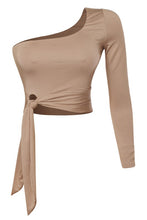 Load image into Gallery viewer, Side Knot One Sleeve Crop Top- Mocha
